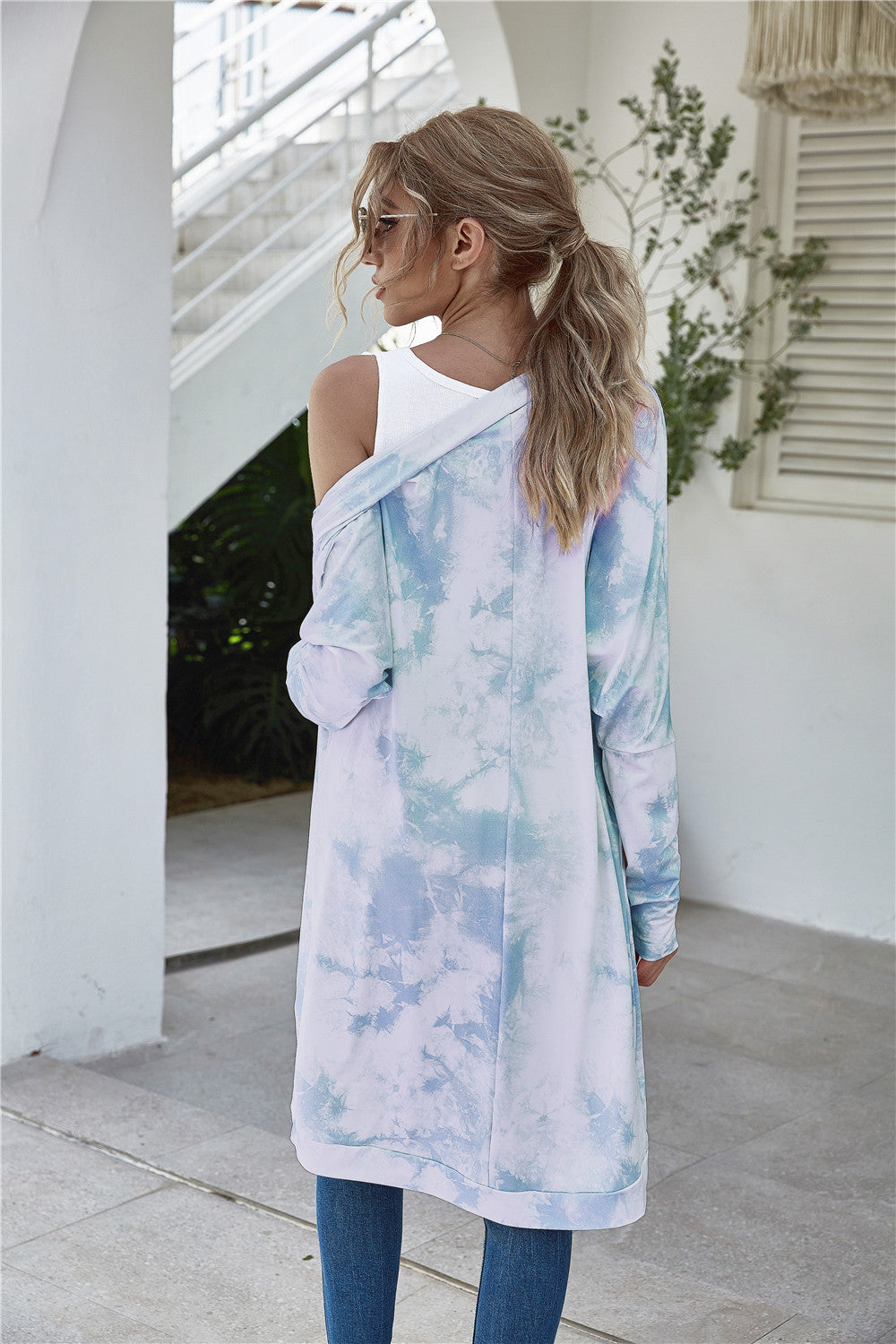 Tie-Dye Open Front Longline Cardigan