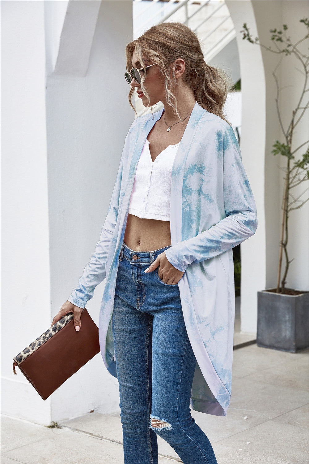 Tie-Dye Open Front Longline Cardigan