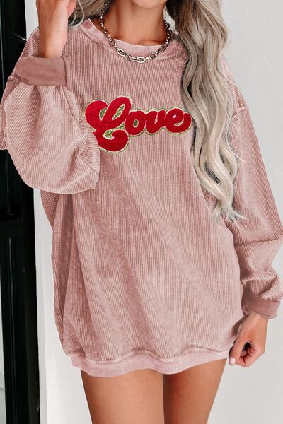 LOVE Round Neck Dropped Shoulder Sweatshirt