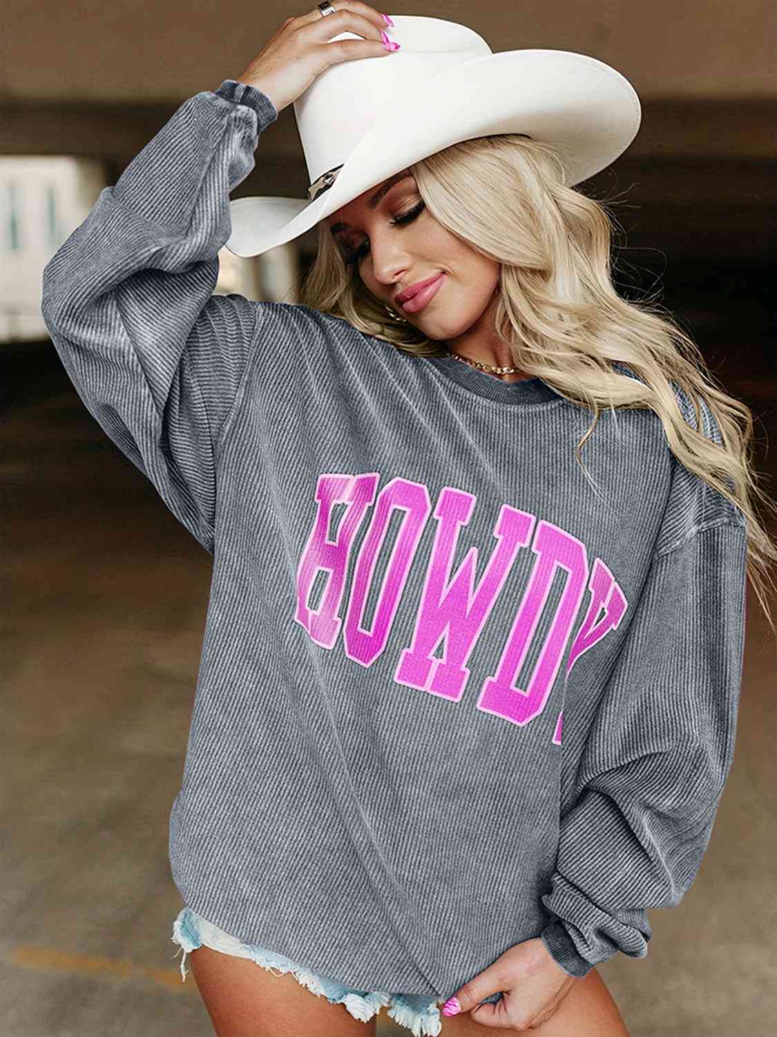 Full Size HOWDY Graphic Round Neck Sweatshirt