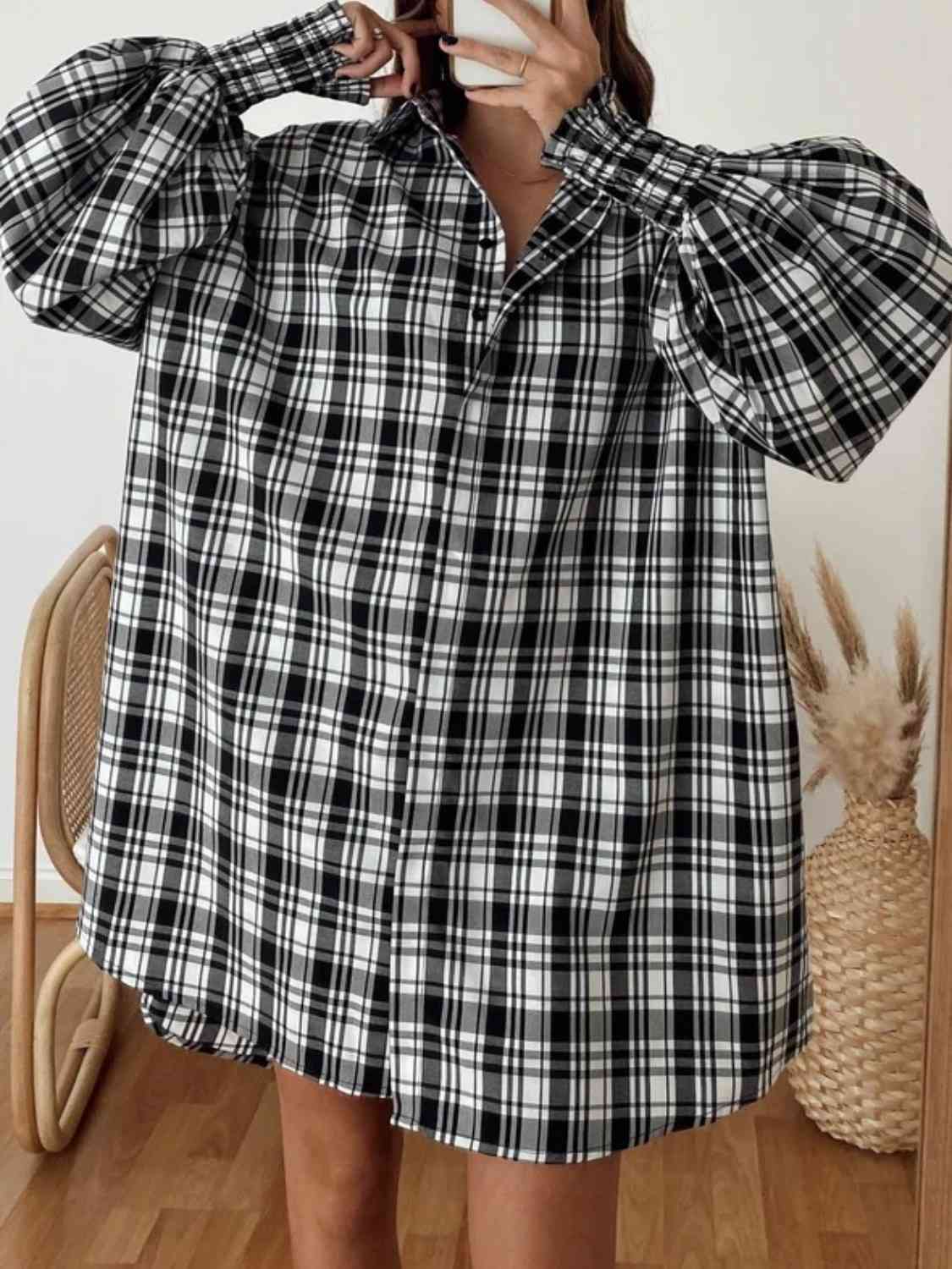 Plaid Lantern Sleeve Shirt