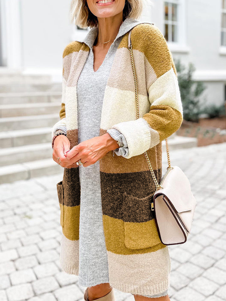 Color Block Dropped Shoulder Cardigan