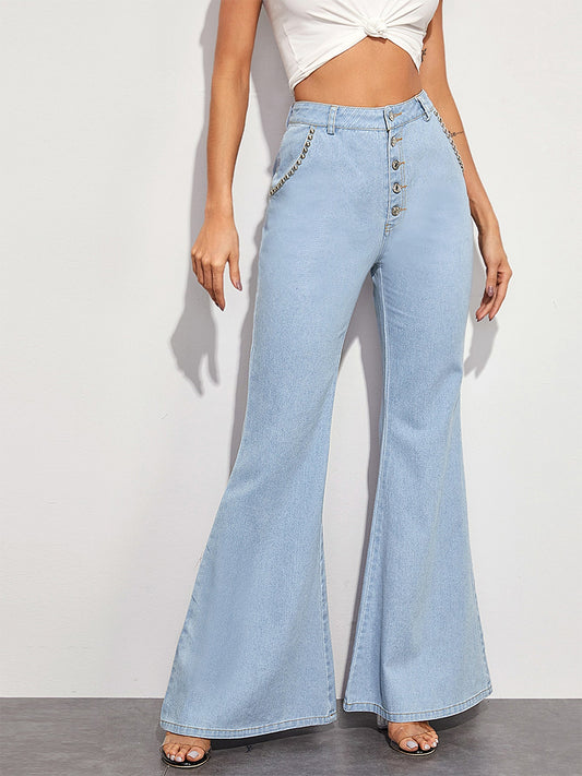 Button Fly Wide Leg Jeans