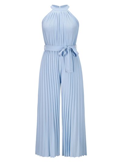 Cutout Tied Pleated Sleeveless Jumpsuit