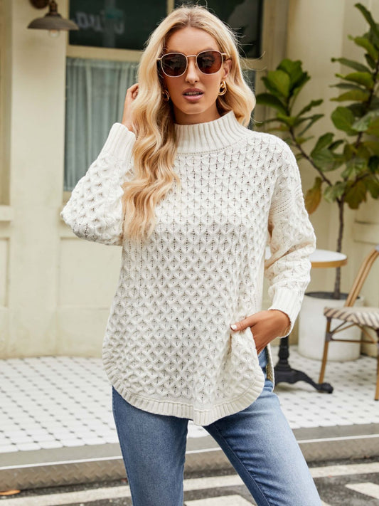 Mock Neck Slit Sweater