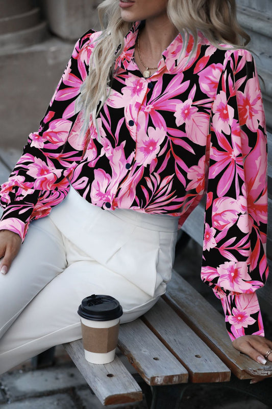 Floral Puff Sleeve Collared Shirt